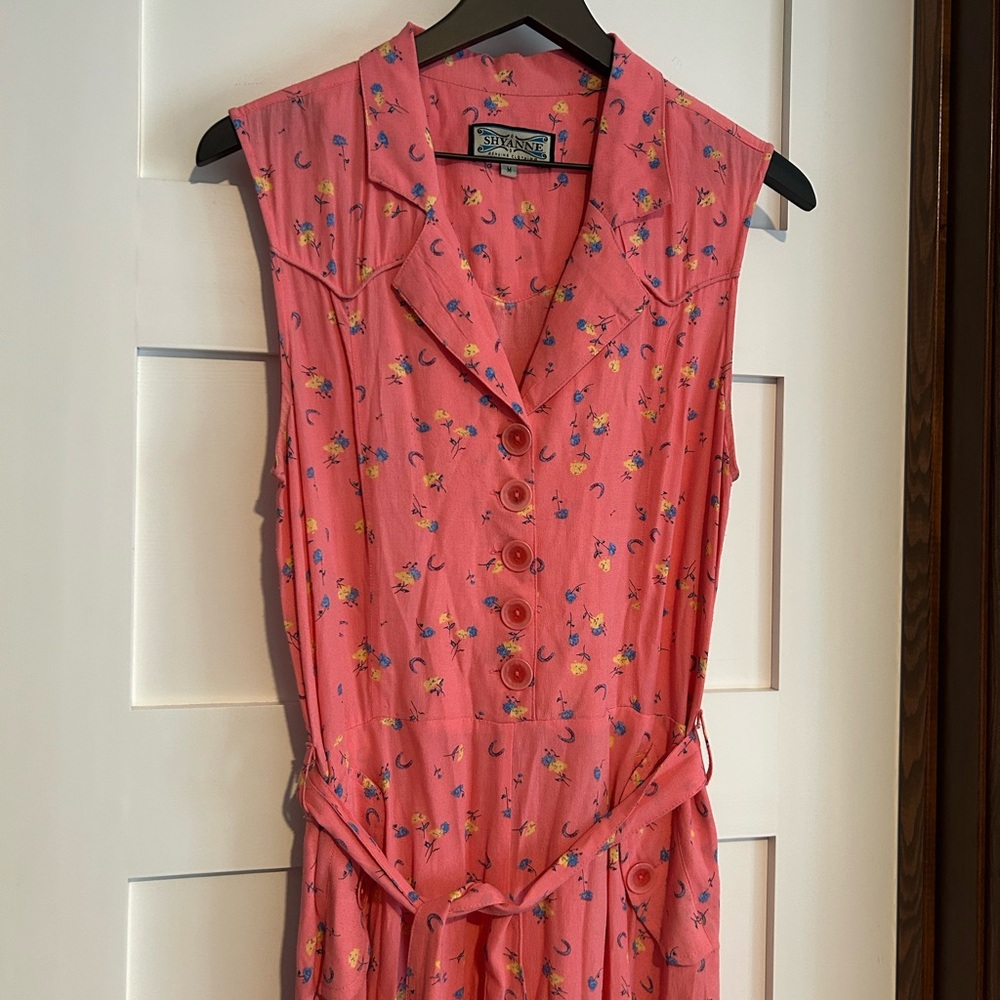 Shyanne Sleeveless Pink Floral Tie Belt Midi Dress Size Medium - Picture 2 of 6